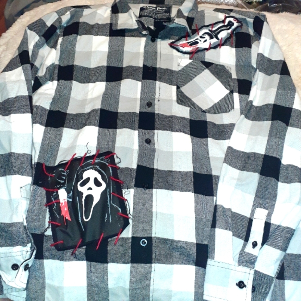 Ghost face Flannel shirt size large, black/white